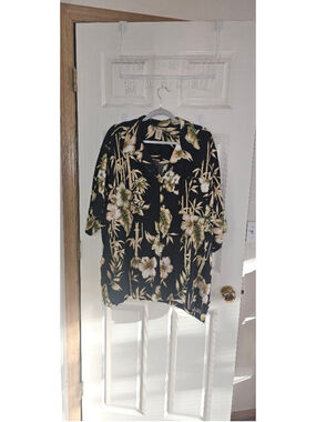 Men's Islander Casual Button Down Shirt XXL Black Beige Floral